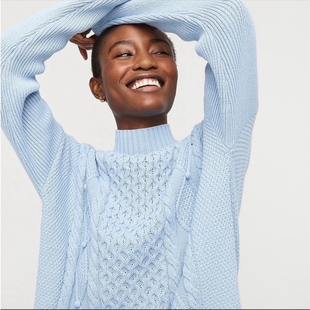 J. Crew Light Blue Cable Knit Turtleneck Sweater - Picture 2 of 7